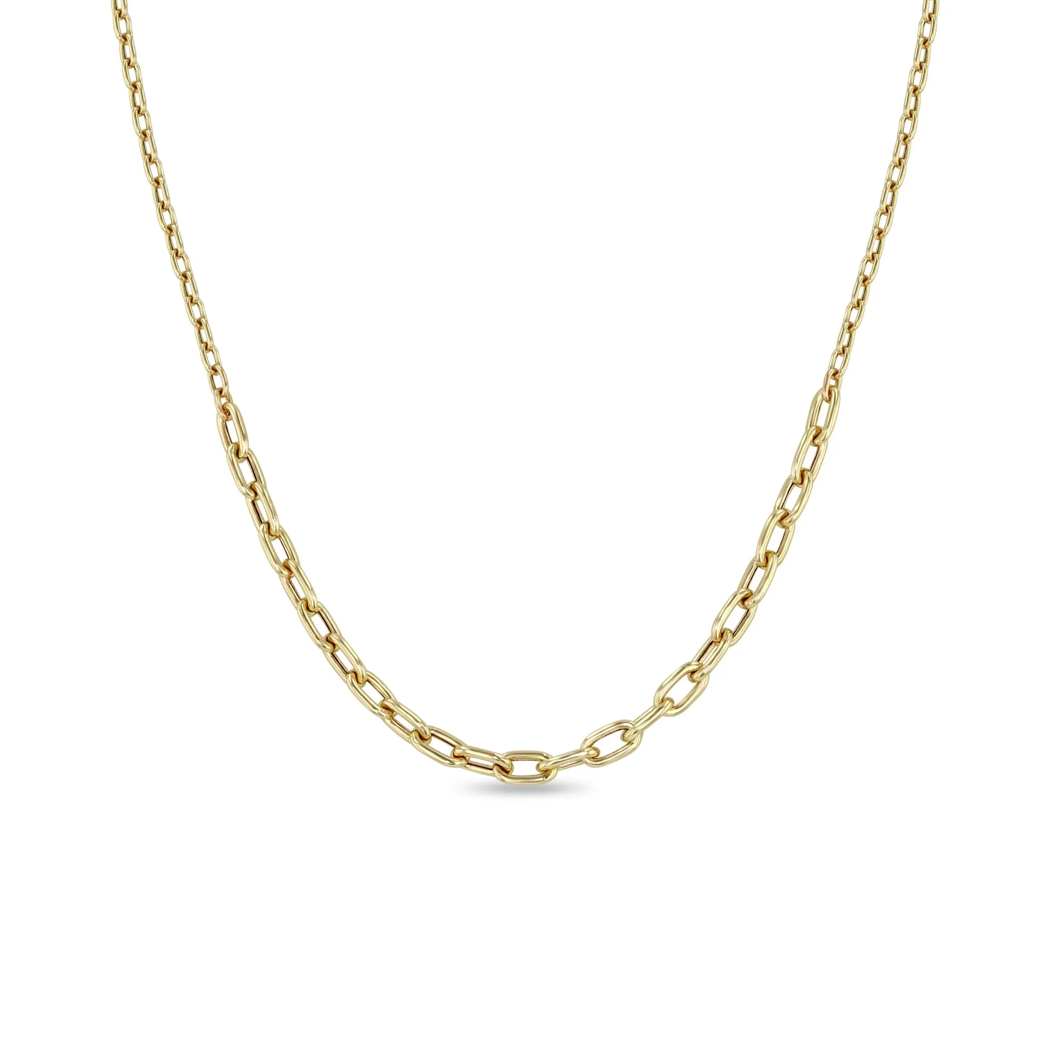 14k Mixed Small & Medium Square Oval Link Chain Station Necklace