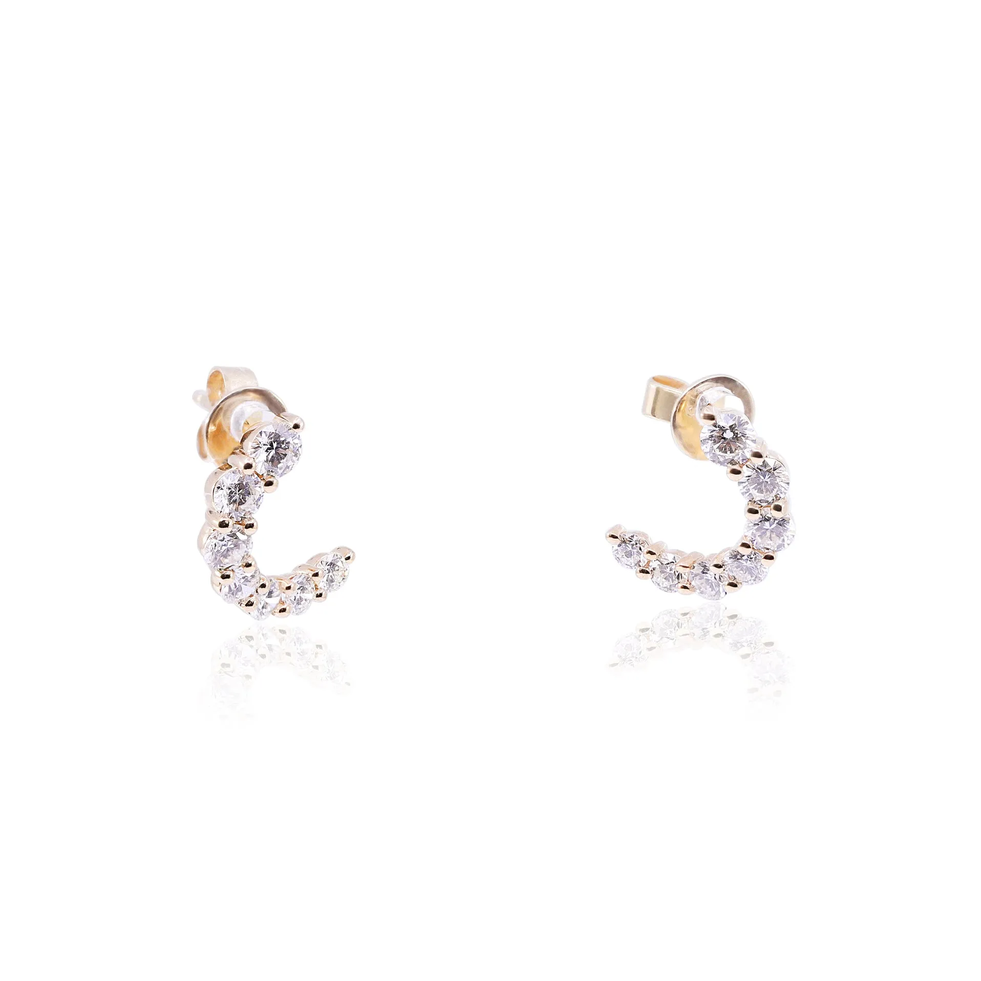 14K YELLOW GOLD CRESCENT DIAMOND EARRINGS - 1.25CTW