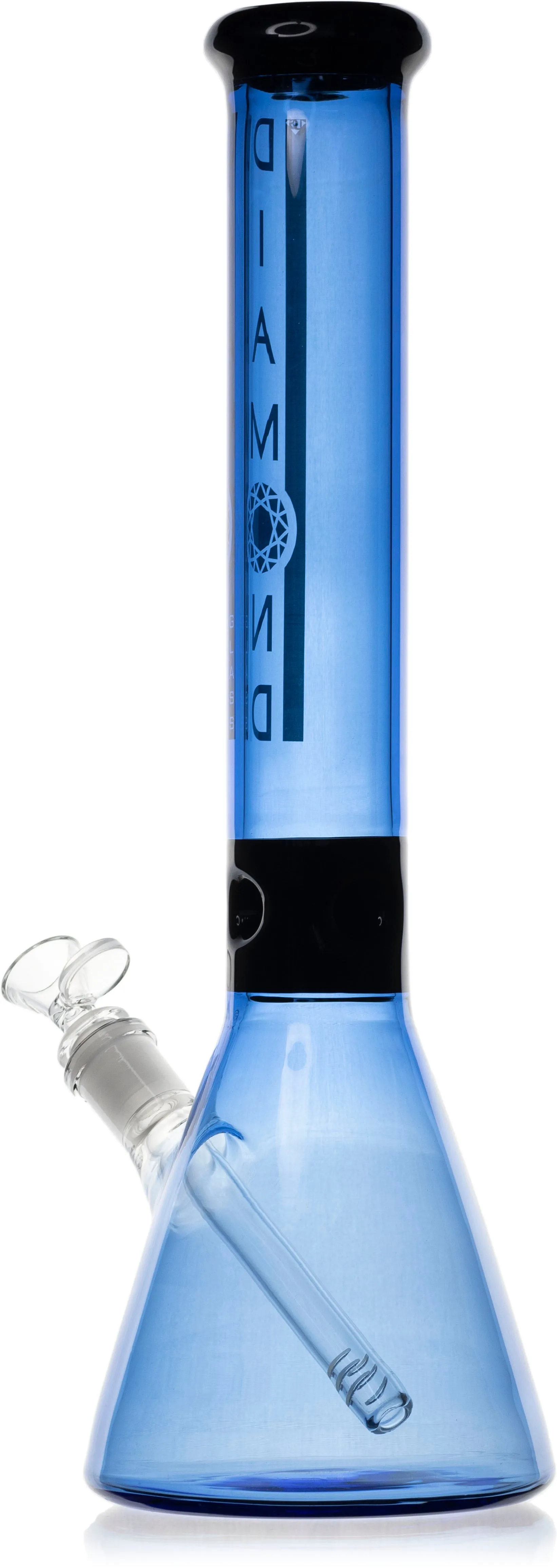 15 Sky Blue Black Collared Beaker Bong, by Diamond Glass