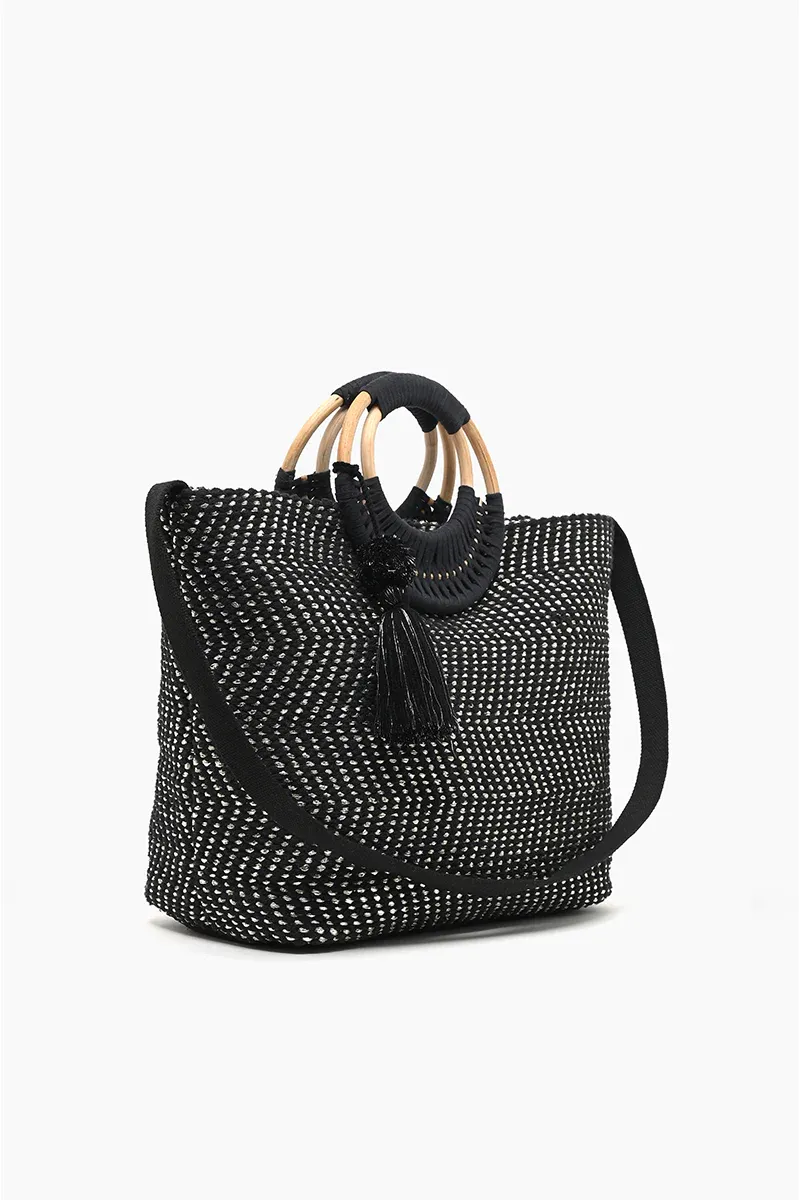 AB222-590 Midnight Lurex Wicker Handle Tote