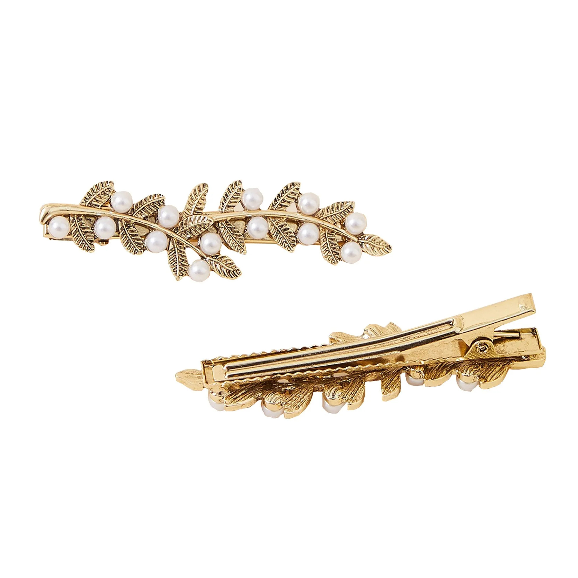 Accessorize London Women's Pearl Leaf Hair Clips Set Of Two