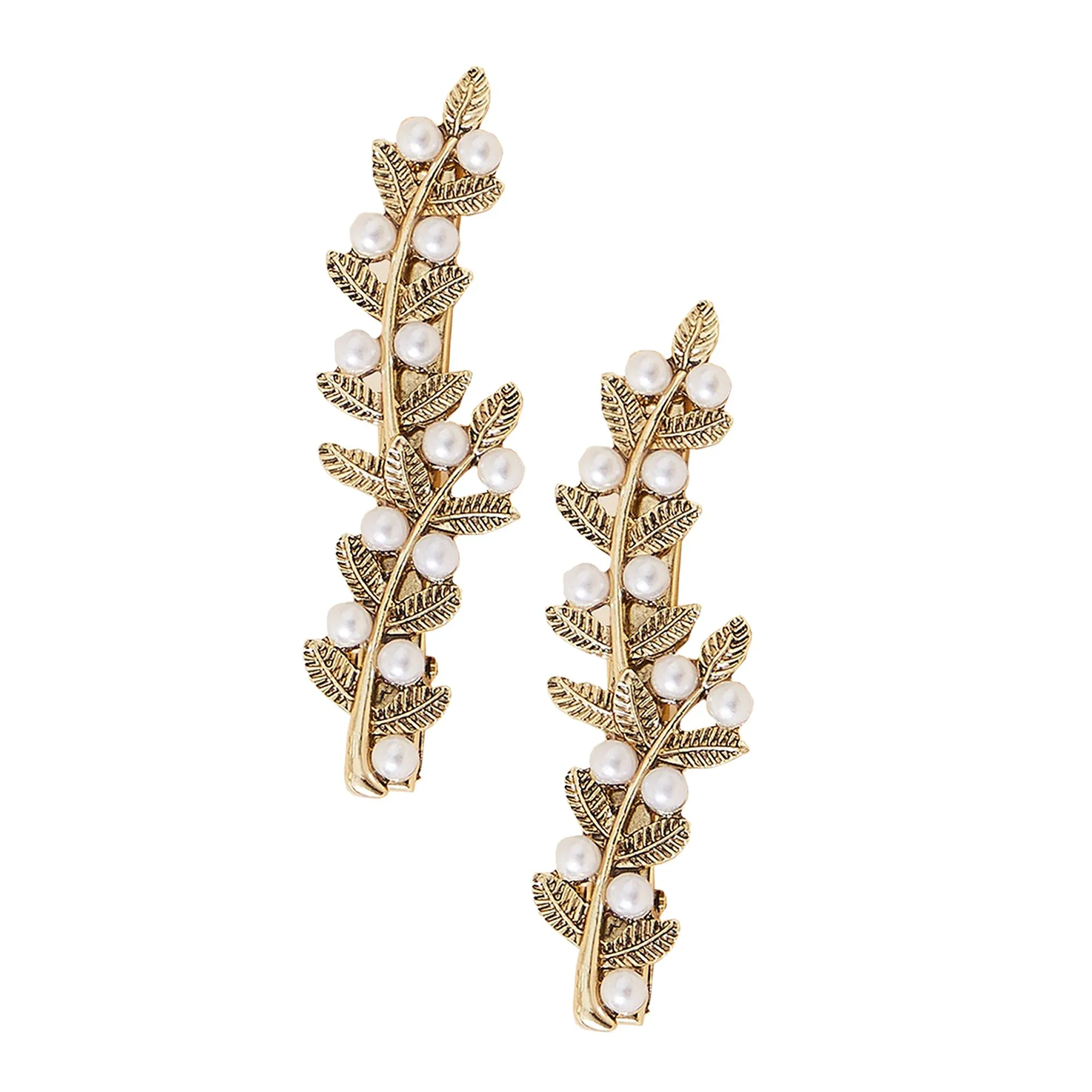 Accessorize London Women's Pearl Leaf Hair Clips Set Of Two