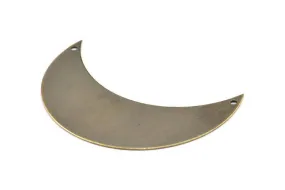 Antique Brass Crescent Pendant, 2 Antique Brass Plated Crescent Moon Pendant with 2 Holes (55x20x0.60mm) H0172