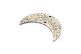 Antique Silver Hammered Crescent Finding, 2 Antique Silver Plated Brass Hammered Moons with 2 Holes (35x11x1.5mm) N0211 H0229