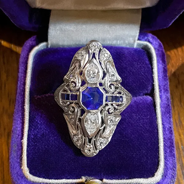 Art Deco Sapphire & Diamond Dinner Ring