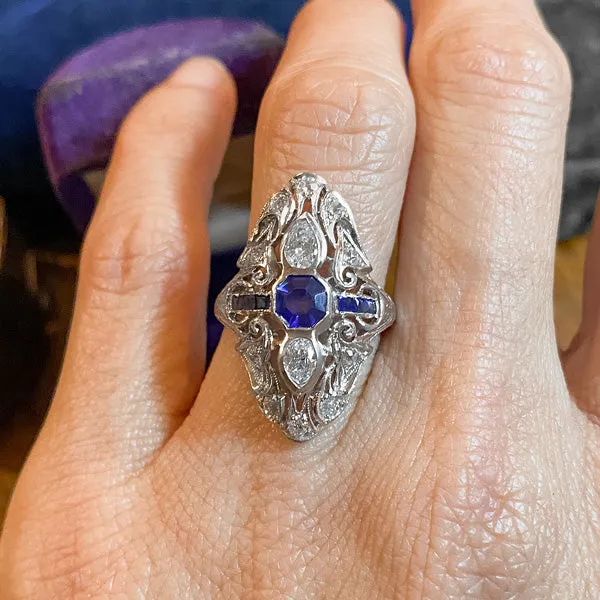 Art Deco Sapphire & Diamond Dinner Ring