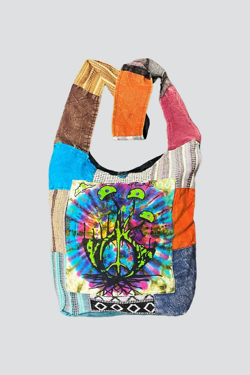 Bag - Cotton Shoulder - Peace Sign, Mushroom, So Colorful And Unique