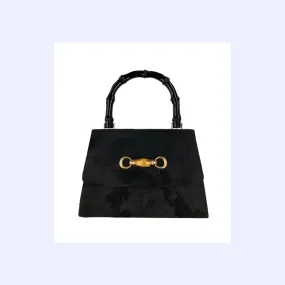 Black Suede Bamboo Handle Bag