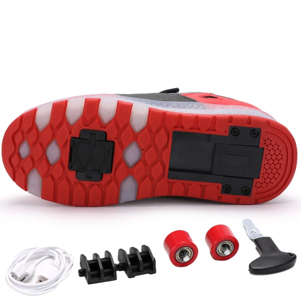 Black/Red Roller Light up Rechargeable Shoes