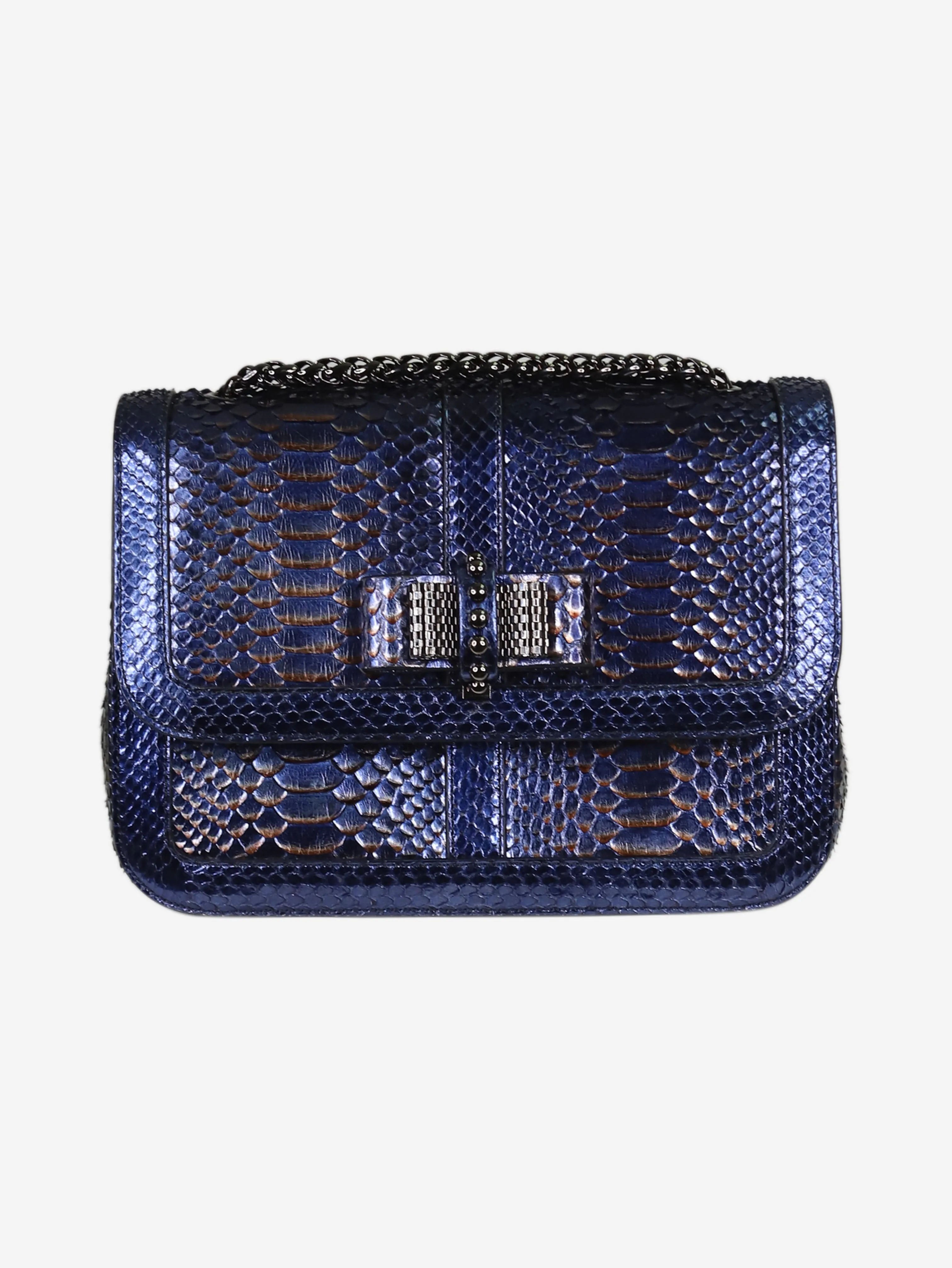 Blue small nu python metallic calf leather