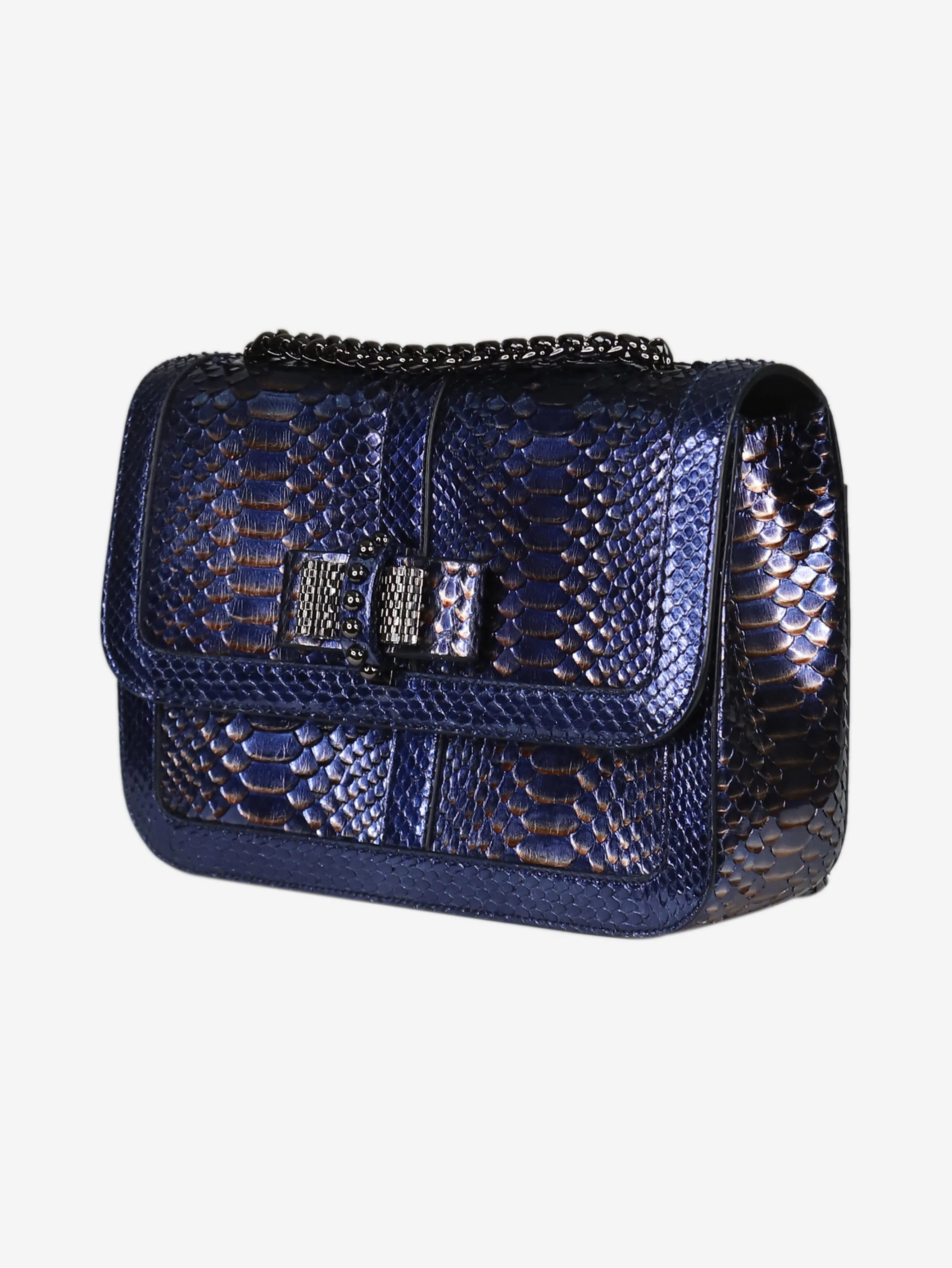 Blue small nu python metallic calf leather