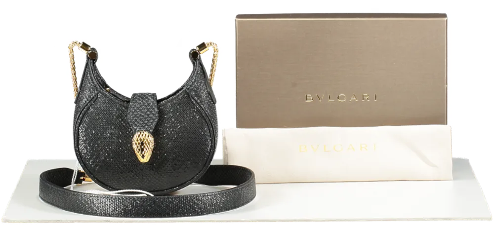 BVLGARI Black Micro Metallic Leather Serpenti Ellipse Cross-body Bag BNIB