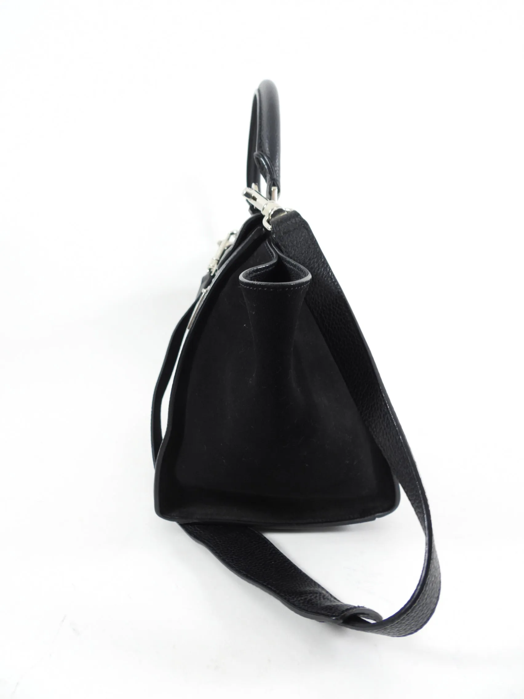 Celine Small Black Leather and Suede Trapeze Bag