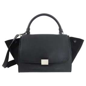 Celine Small Black Leather and Suede Trapeze Bag