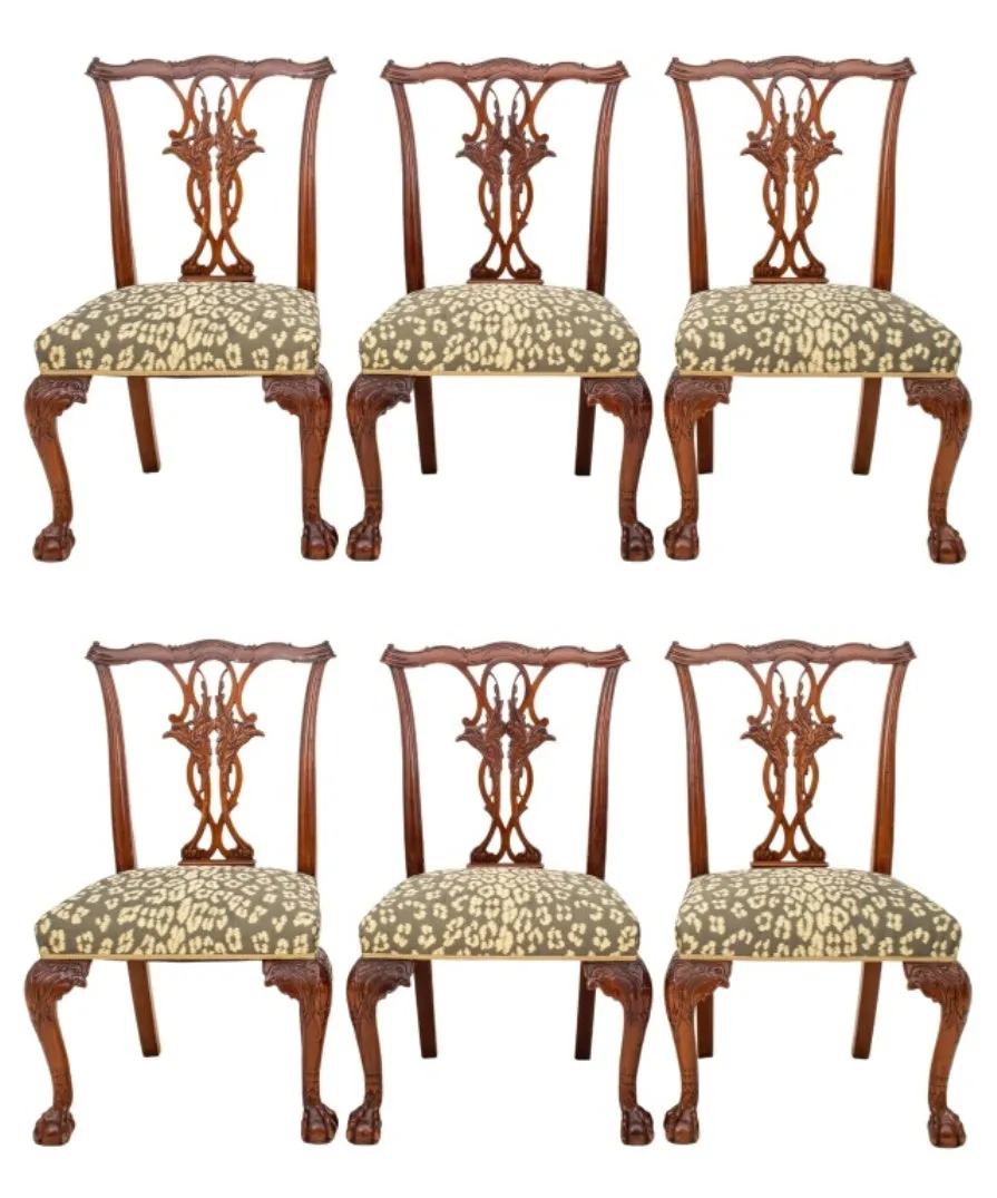 Chippendale Style Mahogany Side Chairs, ca. 1900, Set of 6