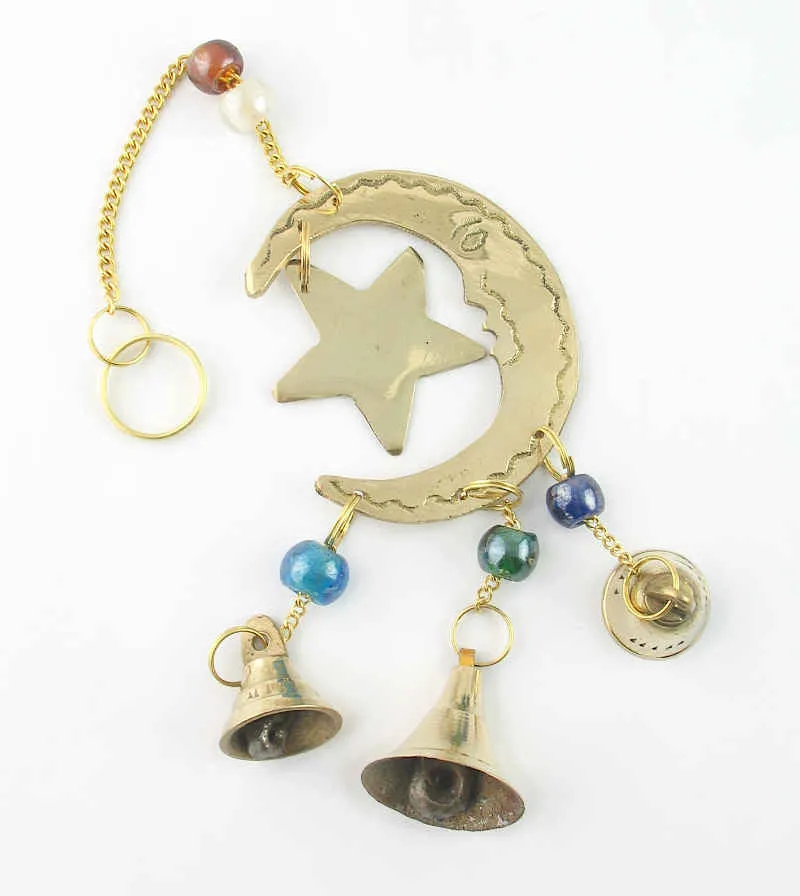 Crescent Moon and Star Celestial Wind Chime with 3 Bells