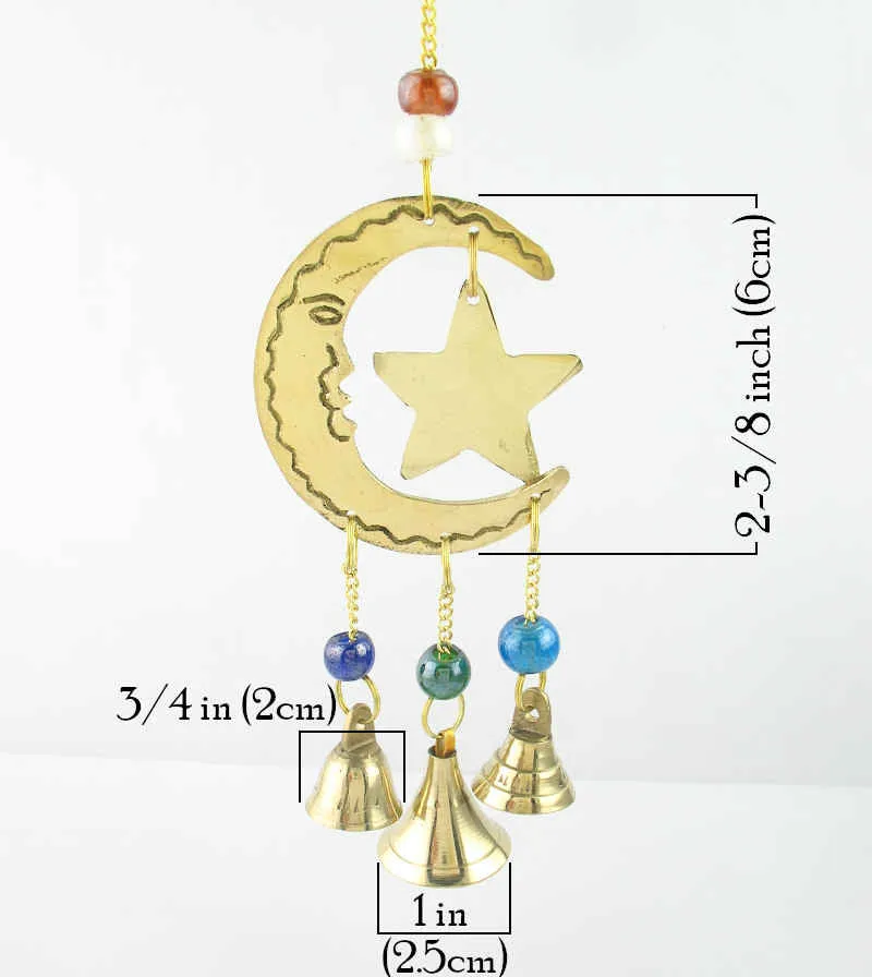 Crescent Moon and Star Celestial Wind Chime with 3 Bells