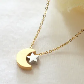 Crescent moon and tiny star necklace