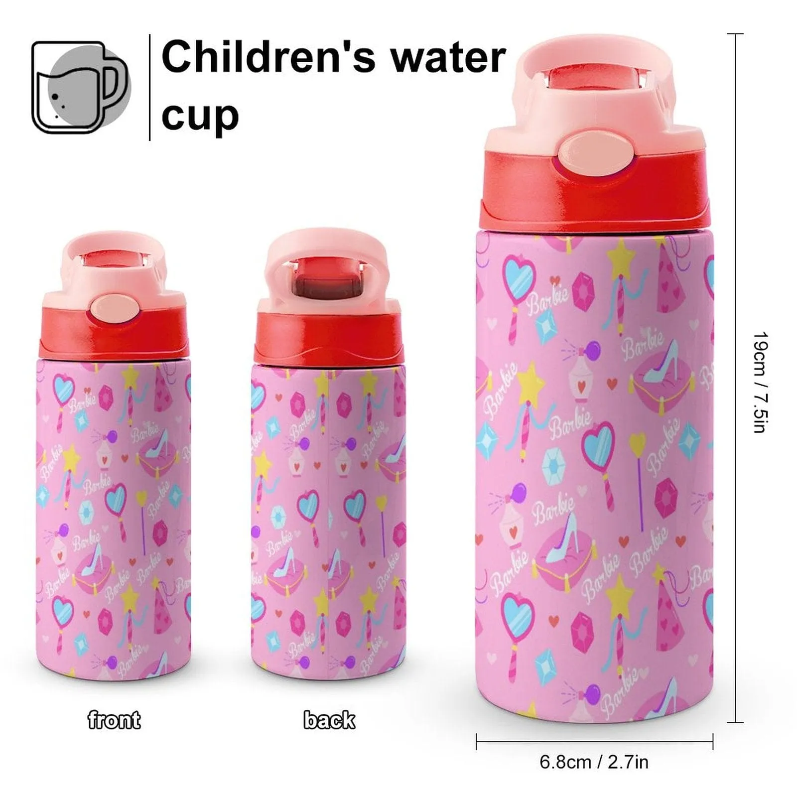 Custom Name Pink Kids Water Bottle 12OZ Stainless Steel Personalized Drink Cup