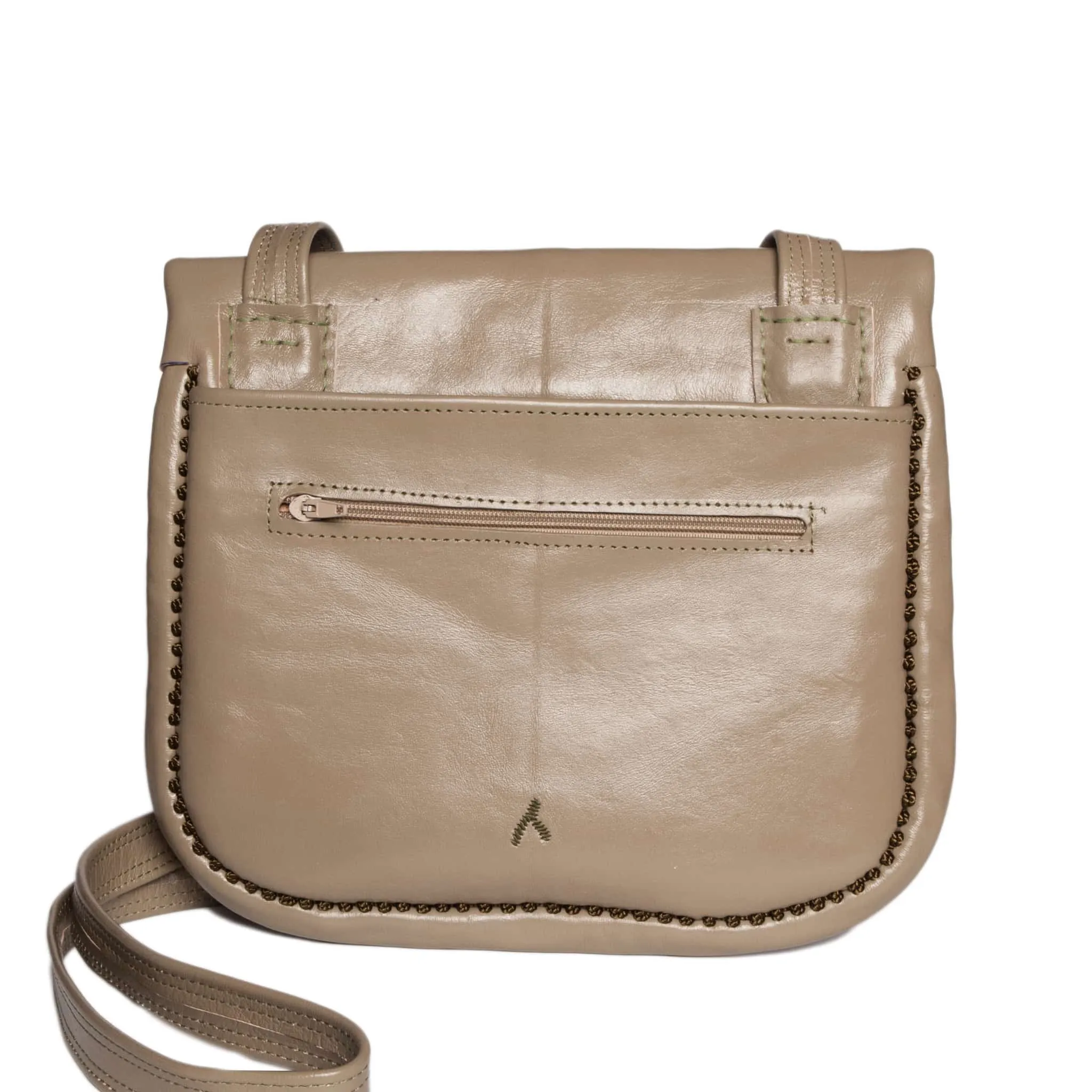 Embroidered Leather Berber Bag in Khaki