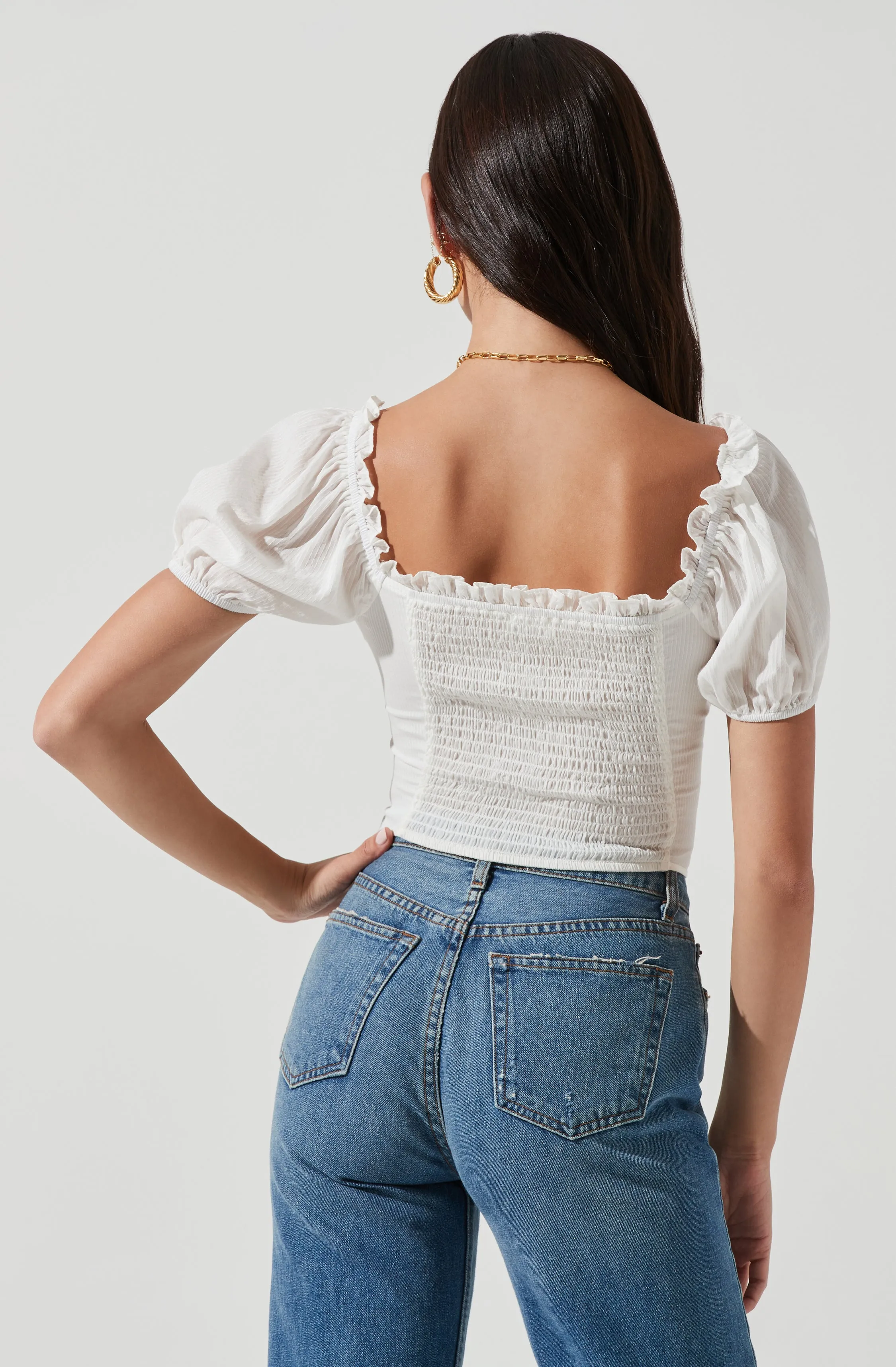 Empress Ruched Hook And Eye Puff Sleeve Top