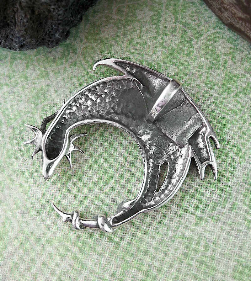 Entwined Winged Dragon And Crescent Moon Pendant