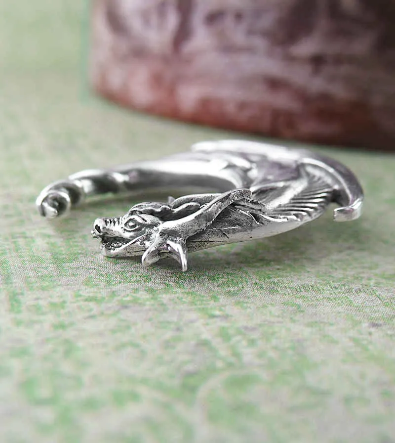 Entwined Winged Dragon And Crescent Moon Pendant