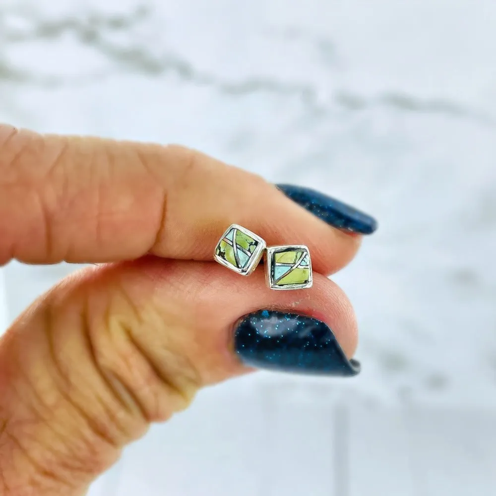 Fair and Square {small turquoise square stud earrings}