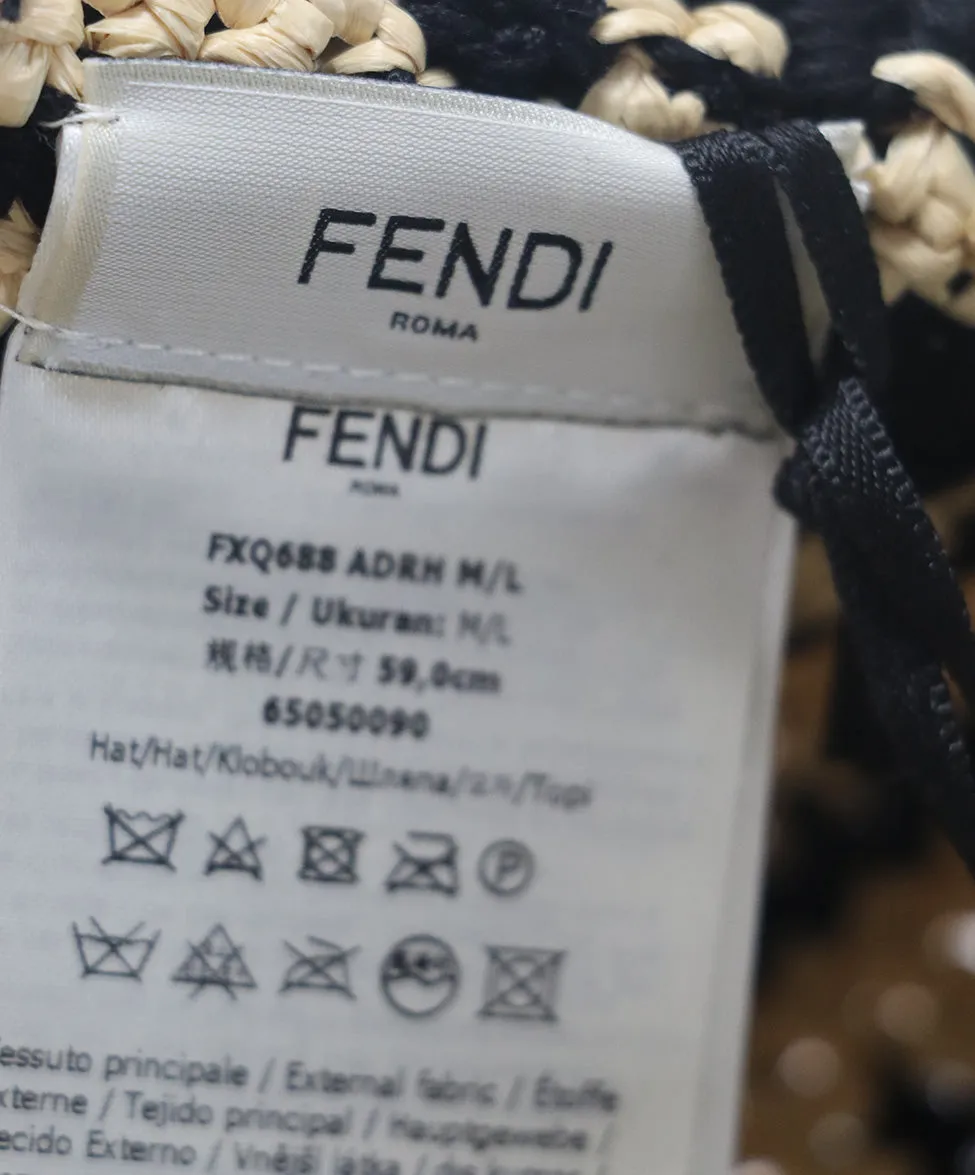 Fendi Black & Beige Raffia Hat