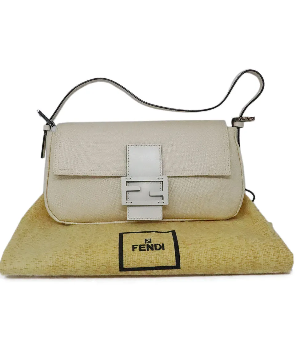 Fendi Ivory Woven Raffia Baguette Bag