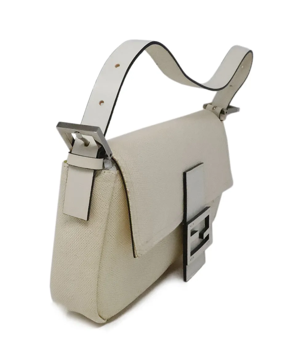 Fendi Ivory Woven Raffia Baguette Bag