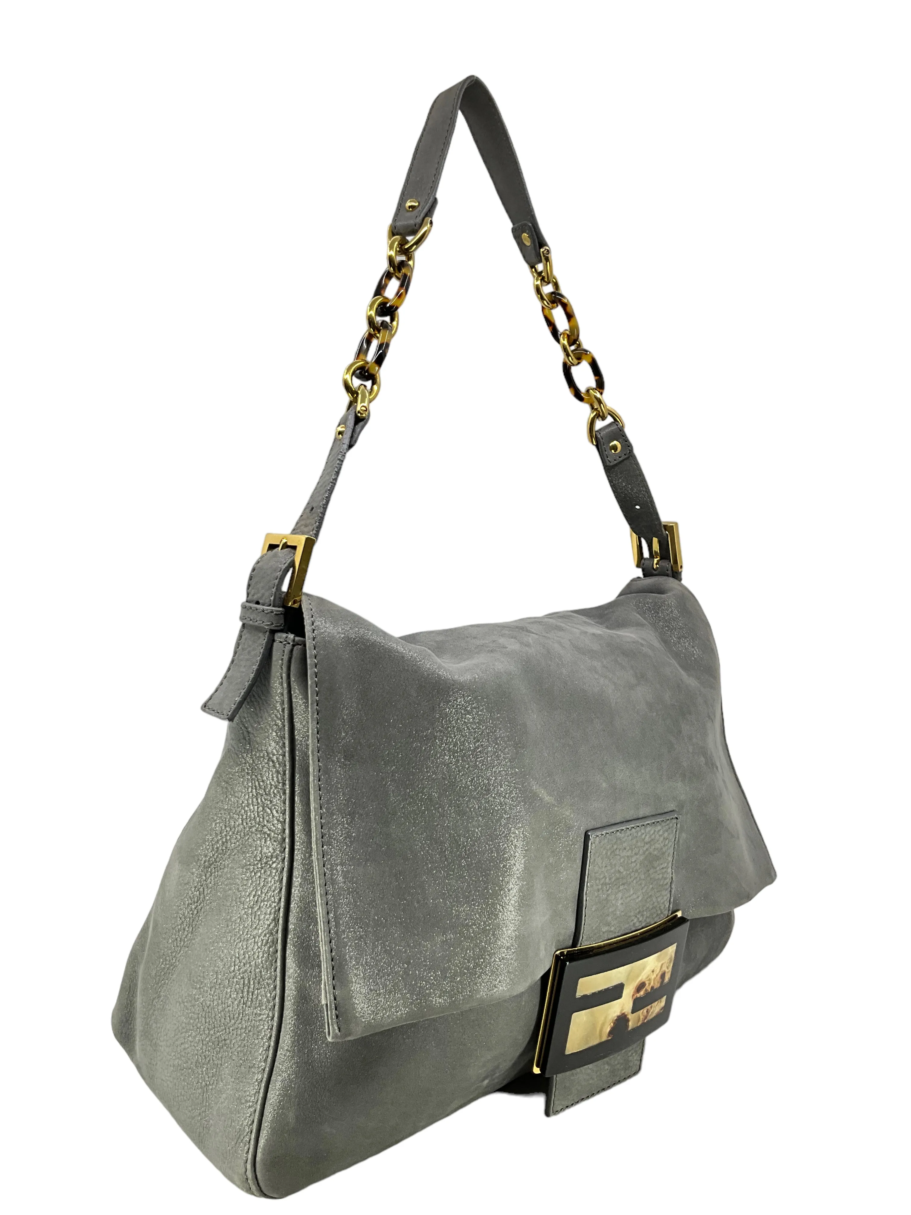 Fendi Metallic Suede Mamma Foreve Baguette Shoulder Bag