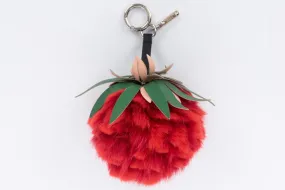 Fendi Strawberry Red Fur Green Leather Charm, Silver Hardware, no Dust Cover & Box