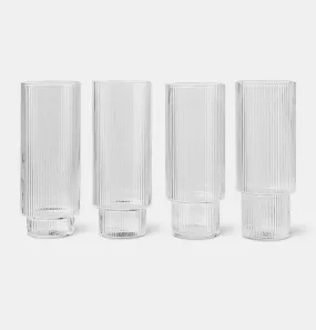 Ferm Living Ripple Long Drink Glasses – Set of 4 – Clear