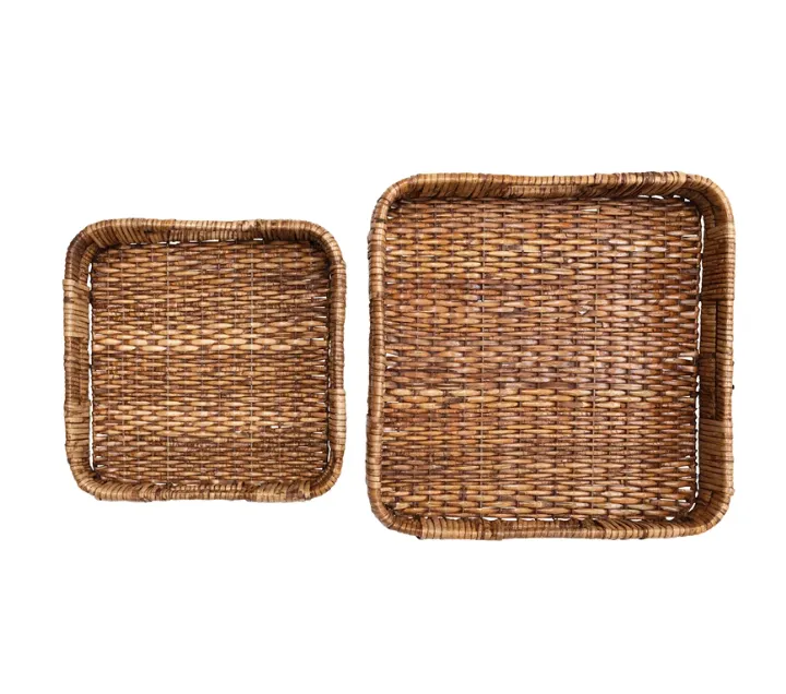 Hand Woven Rattan Trays w/ Handles