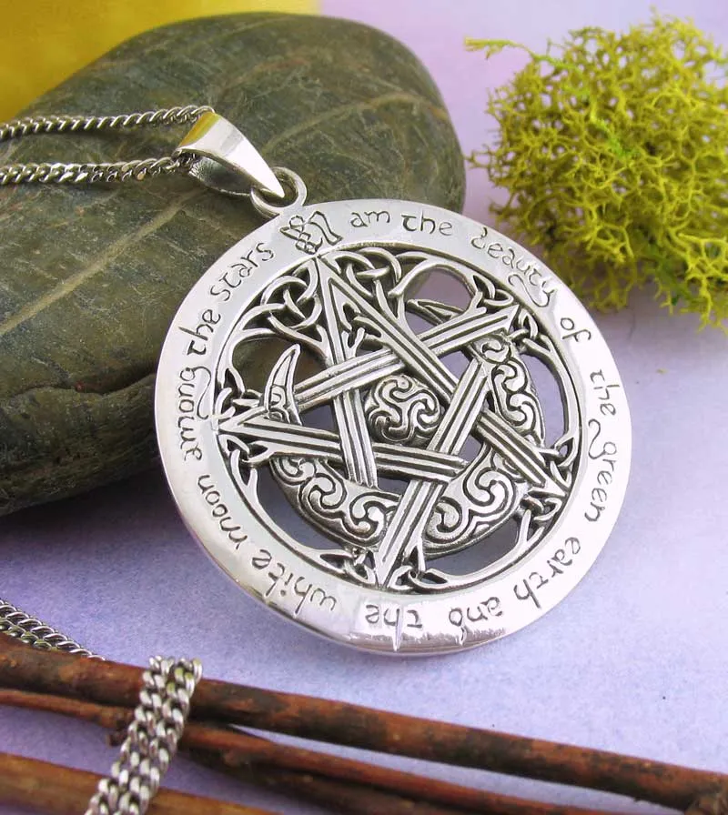 I am the Beauty of the Green Earth Moon Pentacle Pendant