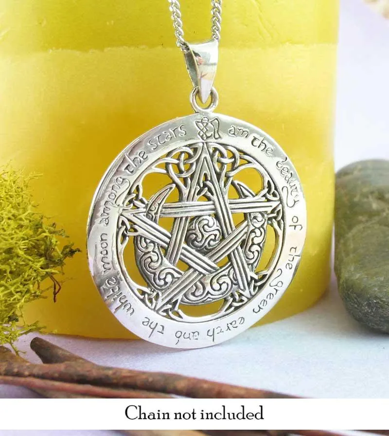 I am the Beauty of the Green Earth Moon Pentacle Pendant