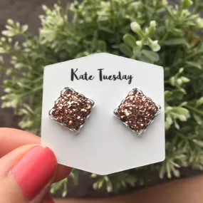 Light Rose Gold Square Druzy Earrings