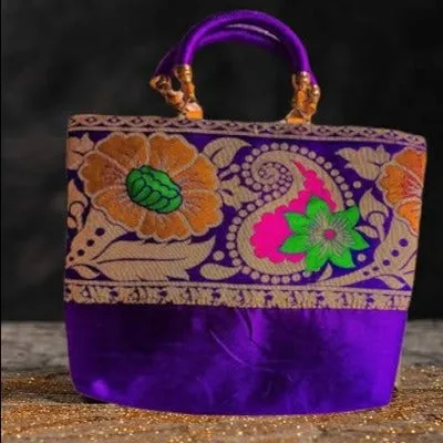 Lilac Paithani Saree Purse Silk Handle Bag