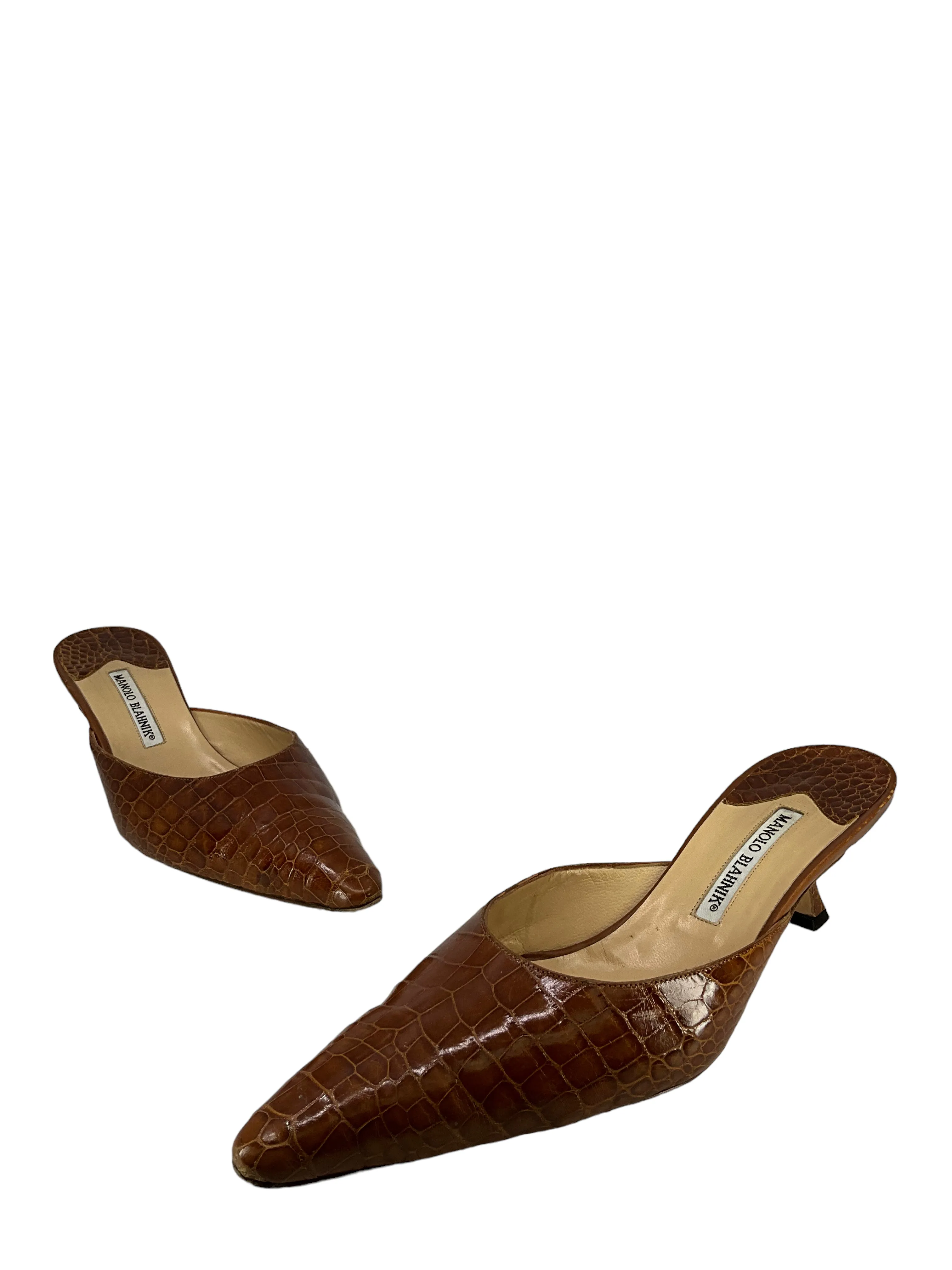 Manolo Blahnik Brown Alligator Mules Size 11