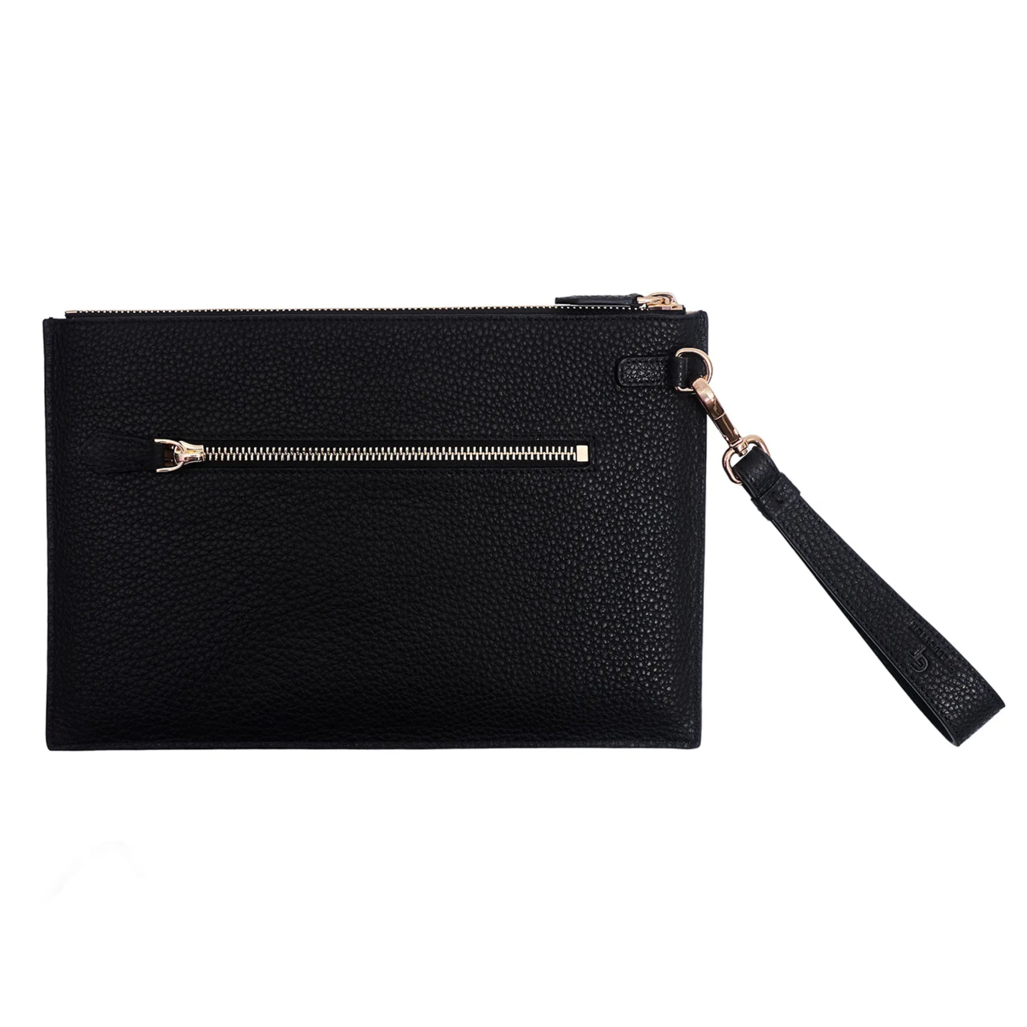 Men's Leather Clutch Bag - Black with golden details