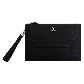 Men's Leather Clutch Bag - Black with golden details