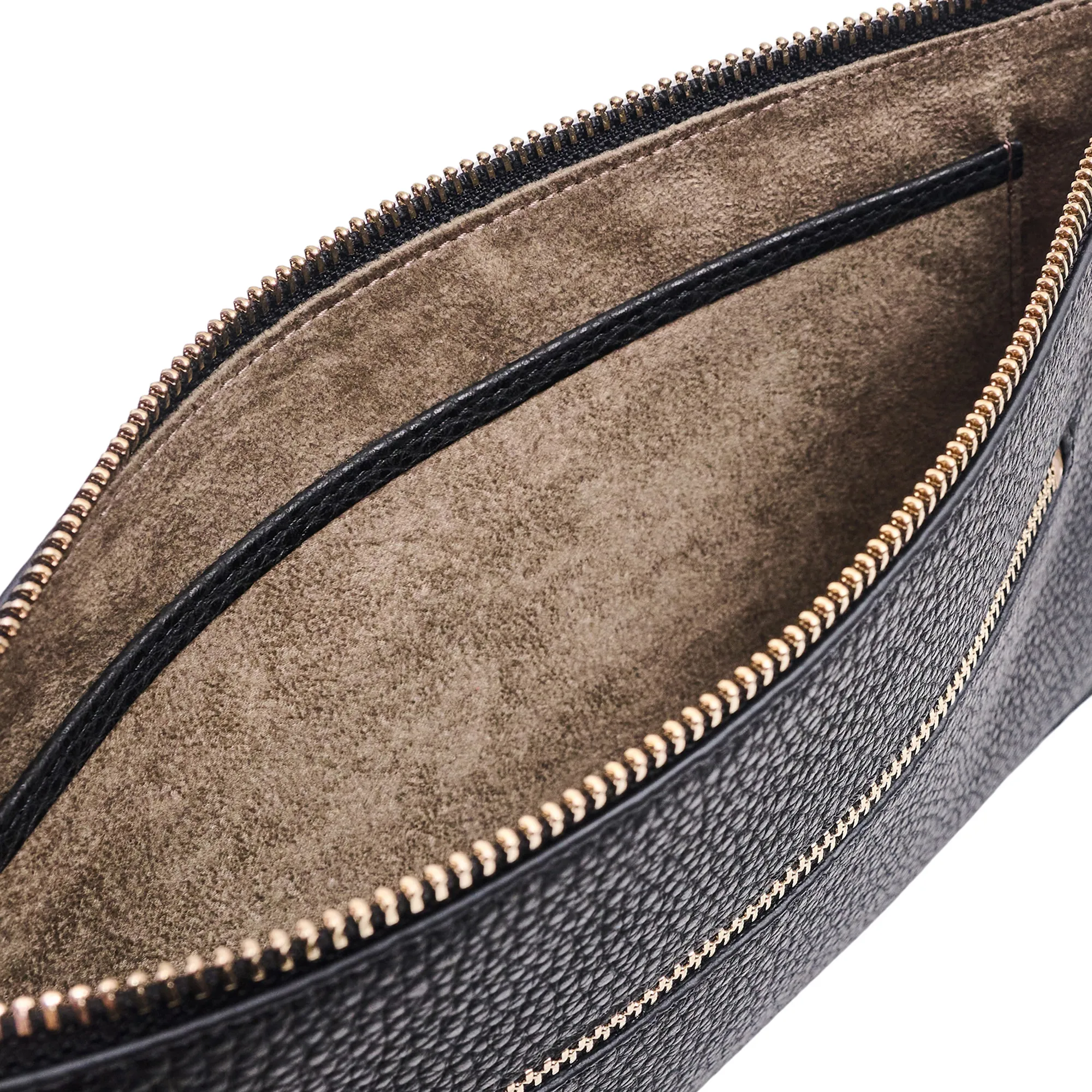 Men's Leather Clutch Bag - Black with golden details