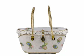 MIDAS OF MIAMI wicker box bag with white beads