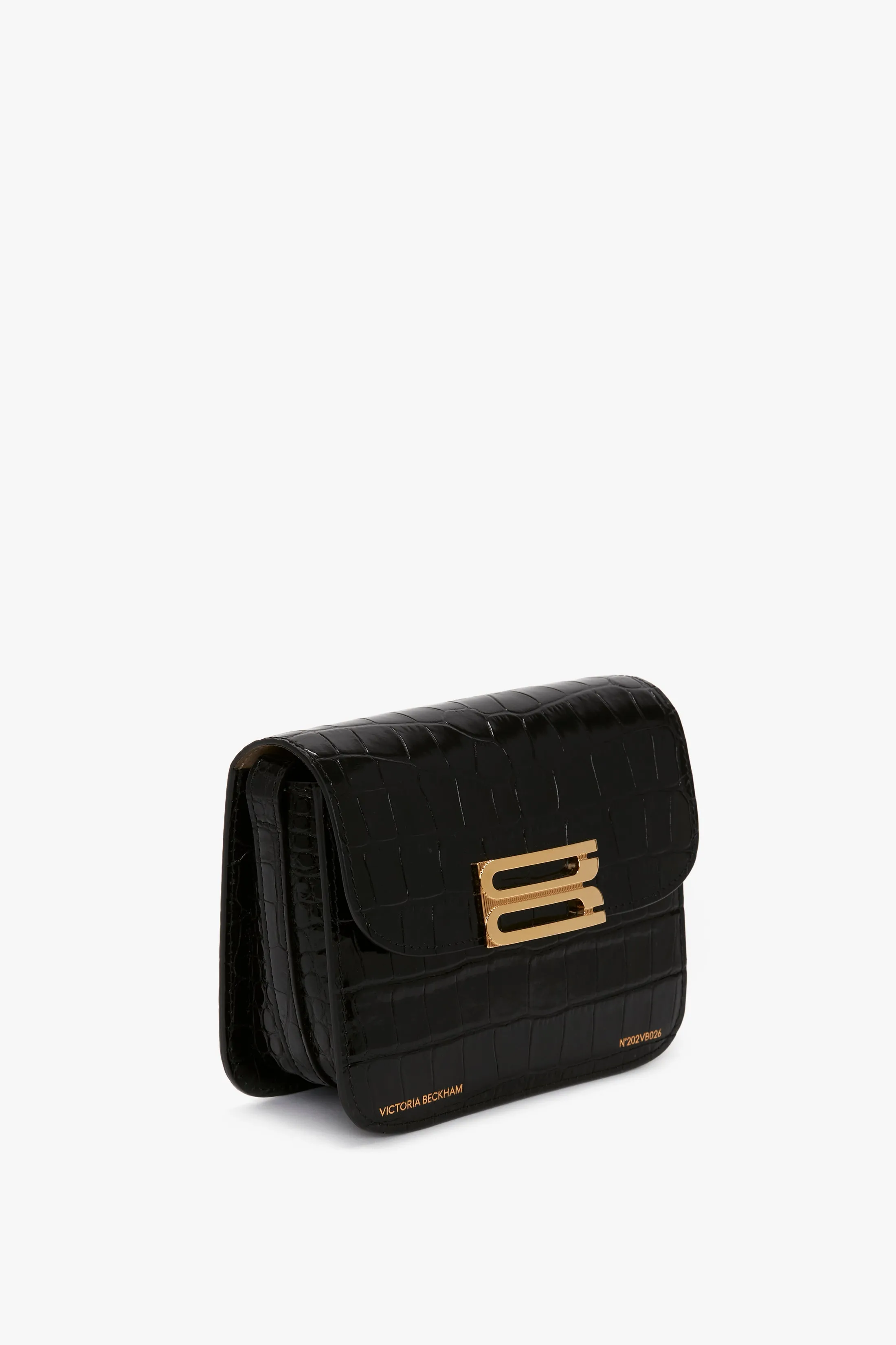 Mini Frame Shoulder Bag In Black Croc-Effect Leather