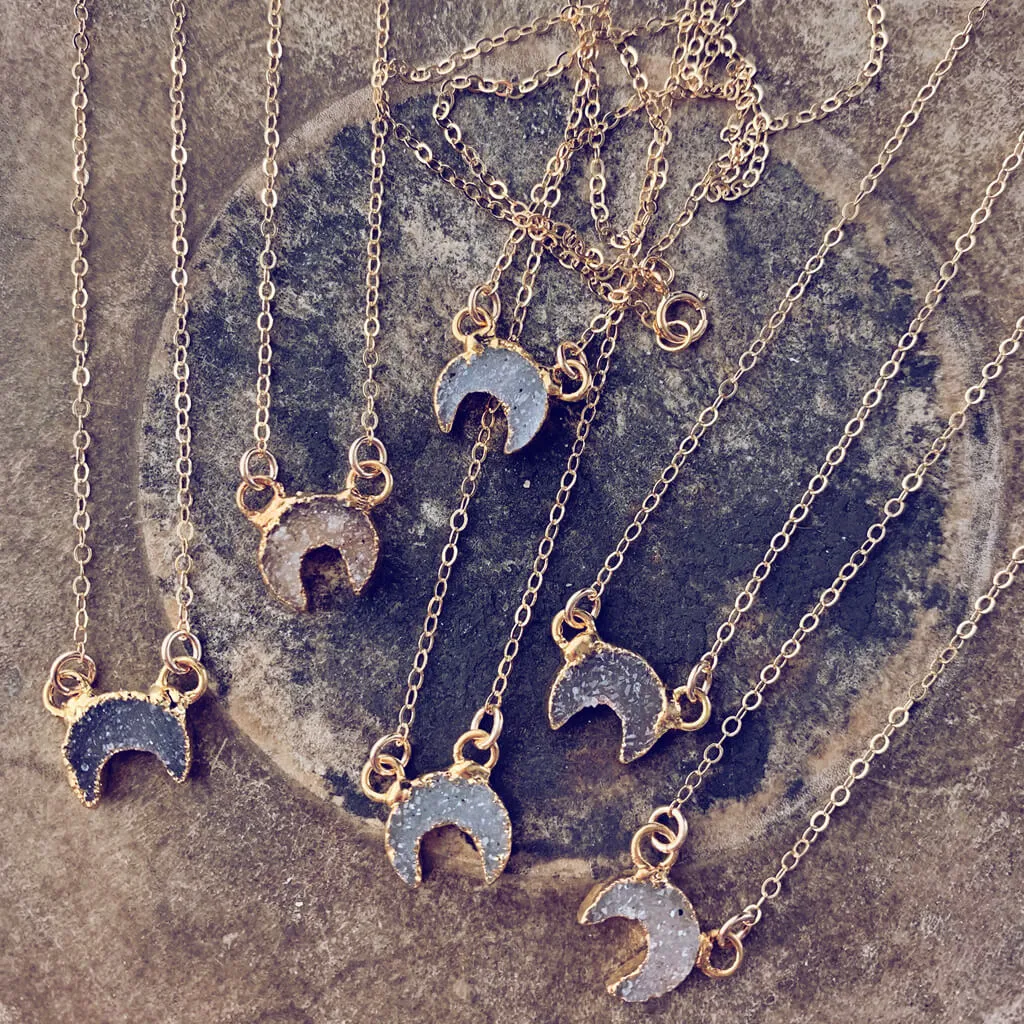 mini Luna // druzy crescent moon necklace - 14kt gold fill