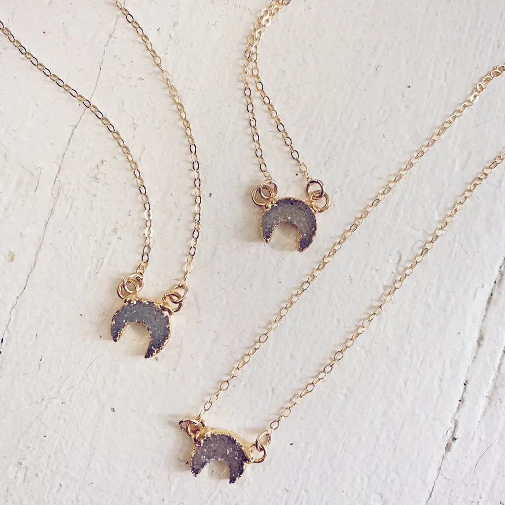 mini Luna // druzy crescent moon necklace - 14kt gold fill