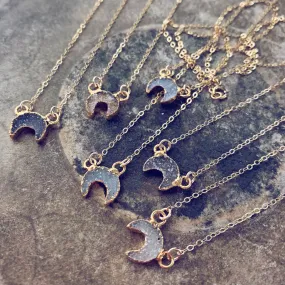 mini Luna // druzy crescent moon necklace - 14kt gold fill