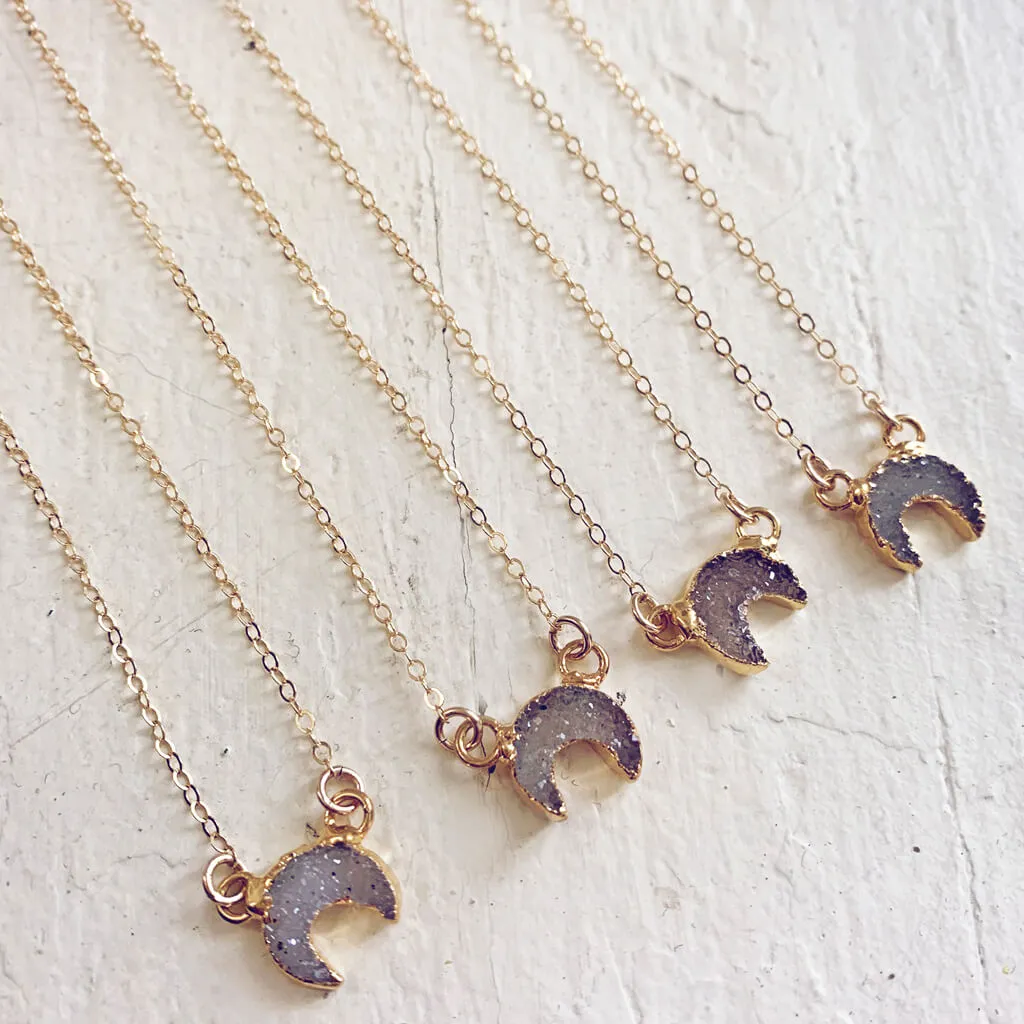 mini Luna // druzy crescent moon necklace - 14kt gold fill