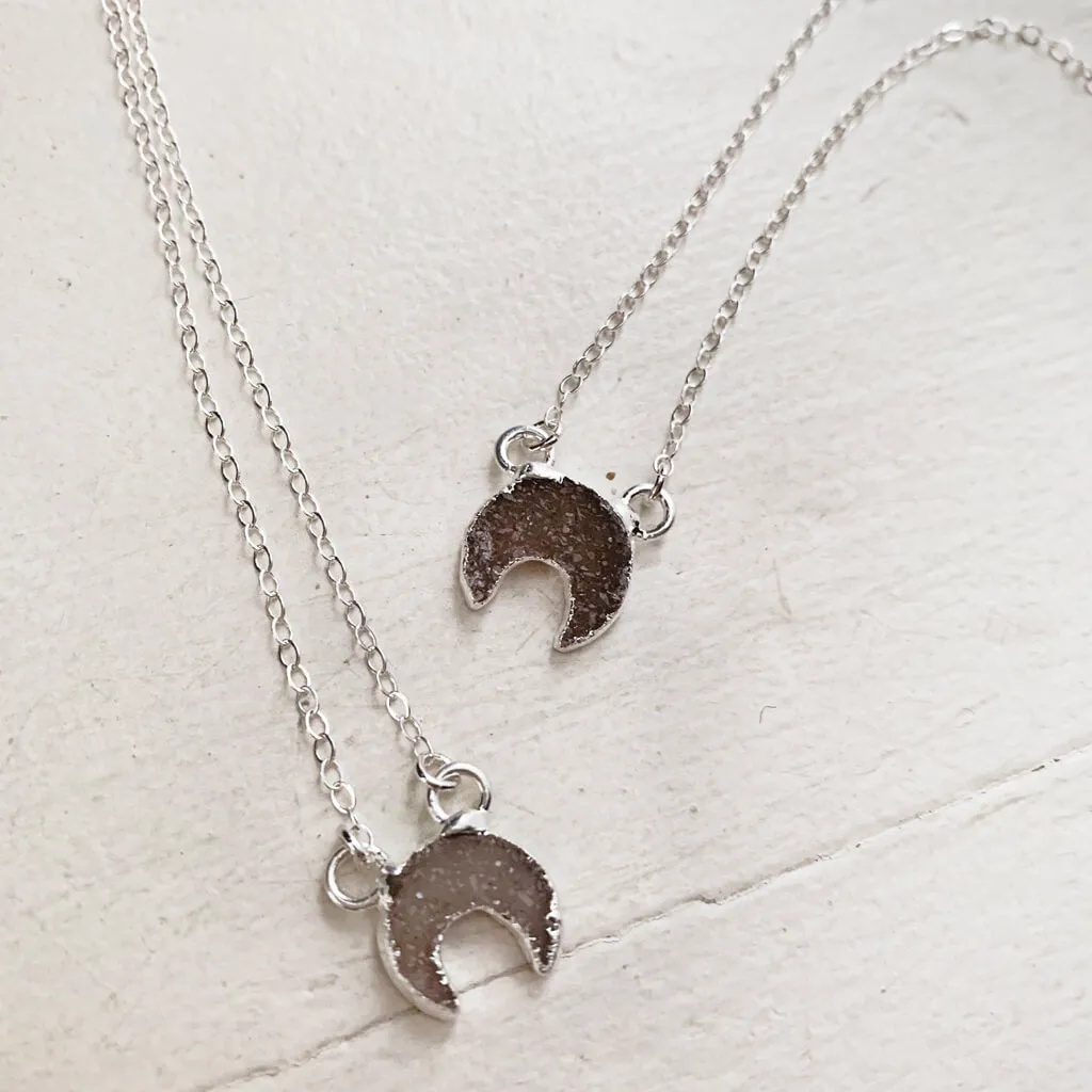 mini Luna // druzy crescent moon sterling silver necklace